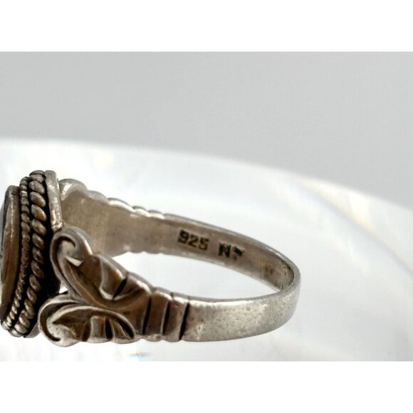 Navajo Mother of Pearl Inlay Ornate 925 Sterling Silver Vintage Ring - sz 6.5 - Picture 6 of 16
